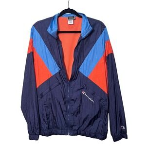 Champion Jacket Full Zip Navy Blue Orange Blocked L Windbreaker Retro Vintage